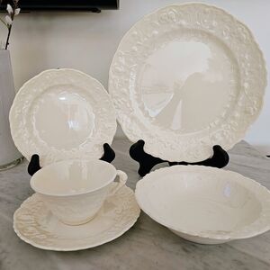 Steubenville Rosepoint 5pc Place Setting White Ironstone Vintage